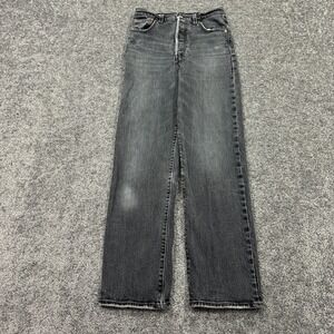 Levis Jeans Womens 26 Gray Ribcage Straight Medium Wash Denim Buttony Fly Logo